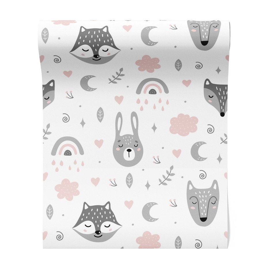 Tapeta - dziecięca, lisy, królik, chmury