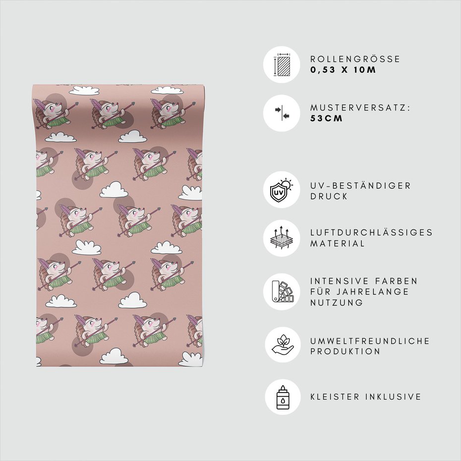 Tapeta - dziecięca, jeż, strzała, chmura