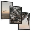 Zestaw obrazy w ramie, plakaty - palmy, ocean, liście - rama czarna