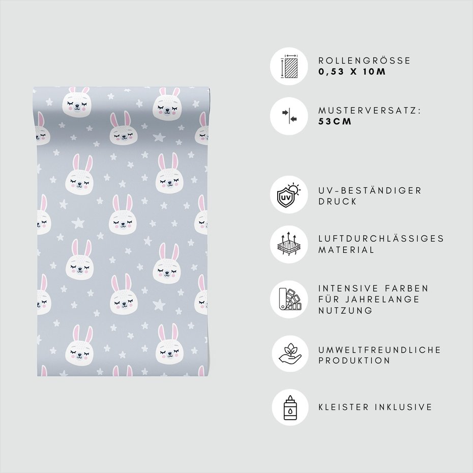 Tapeta - dziecięca, królik, gwiazdy, tło