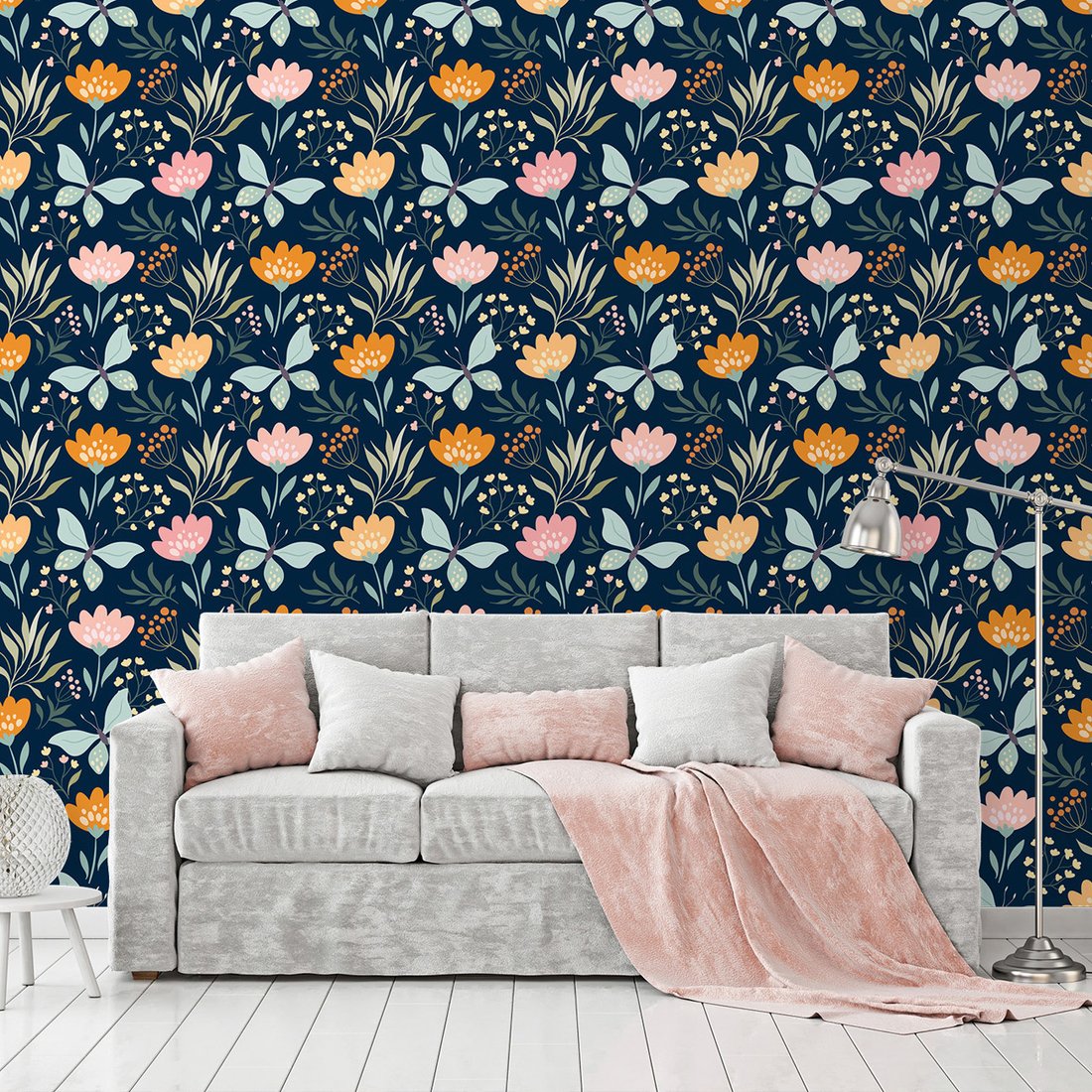 Tapeta - kwiaty, motyle, liście