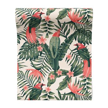 Tapeta - liście, papugi, kwiaty