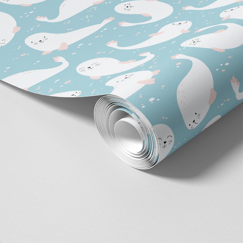 Tapeta - dziecięca, foki, tło, wzór