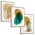Zestaw obrazy w ramie, plakaty - liście, abstrakcja, rośliny - rama drewno