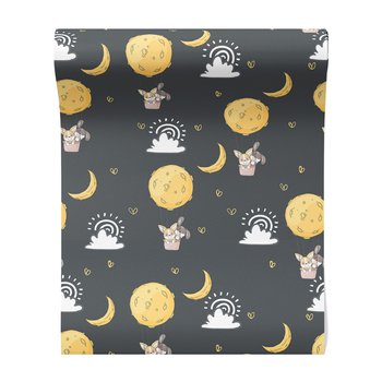 Tapeta - dziecięca, księżyc, królik, chmura