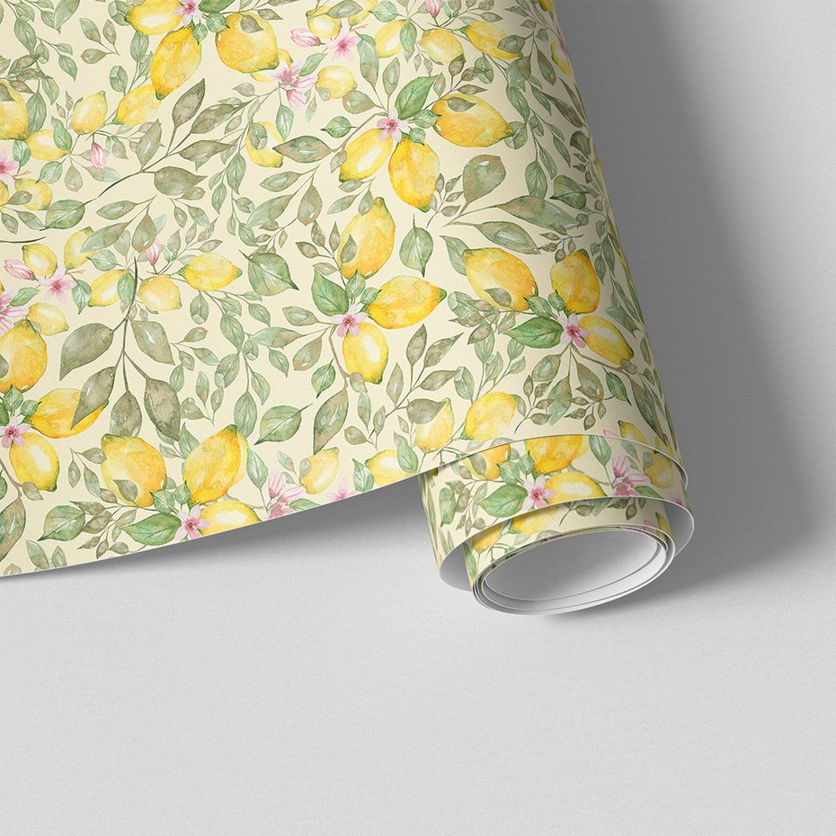 Tapeta - cytryny, liście, kwiaty