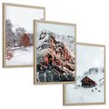 Zestaw obrazy w ramie, plakaty - zima, śnieg, góry - rama drewno