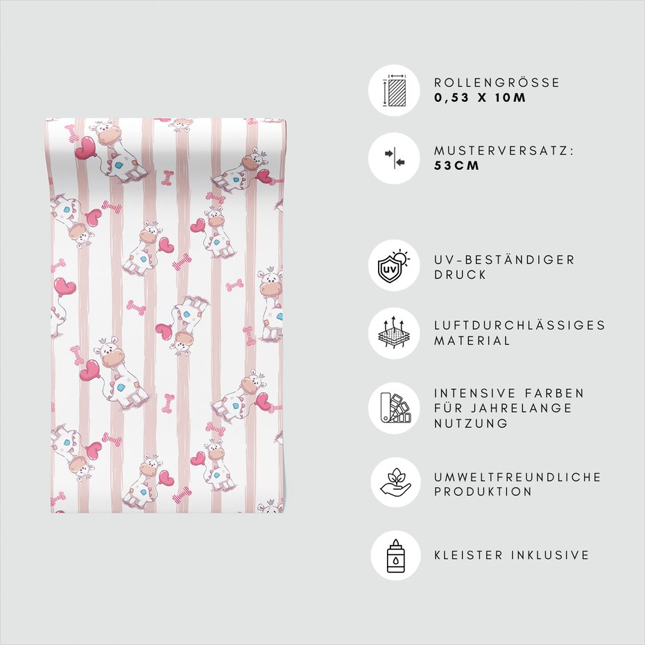 Tapeta - dziecięca, żyrafa, serce,