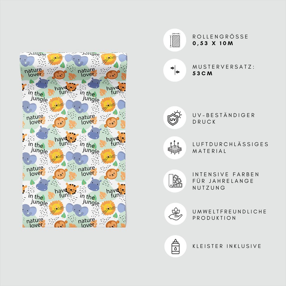 Tapeta - dziecięca, dżungla, zwierzęta,