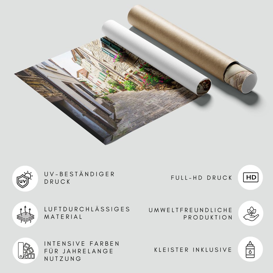 Fototapeta - uliczka, kwiaty, budynki