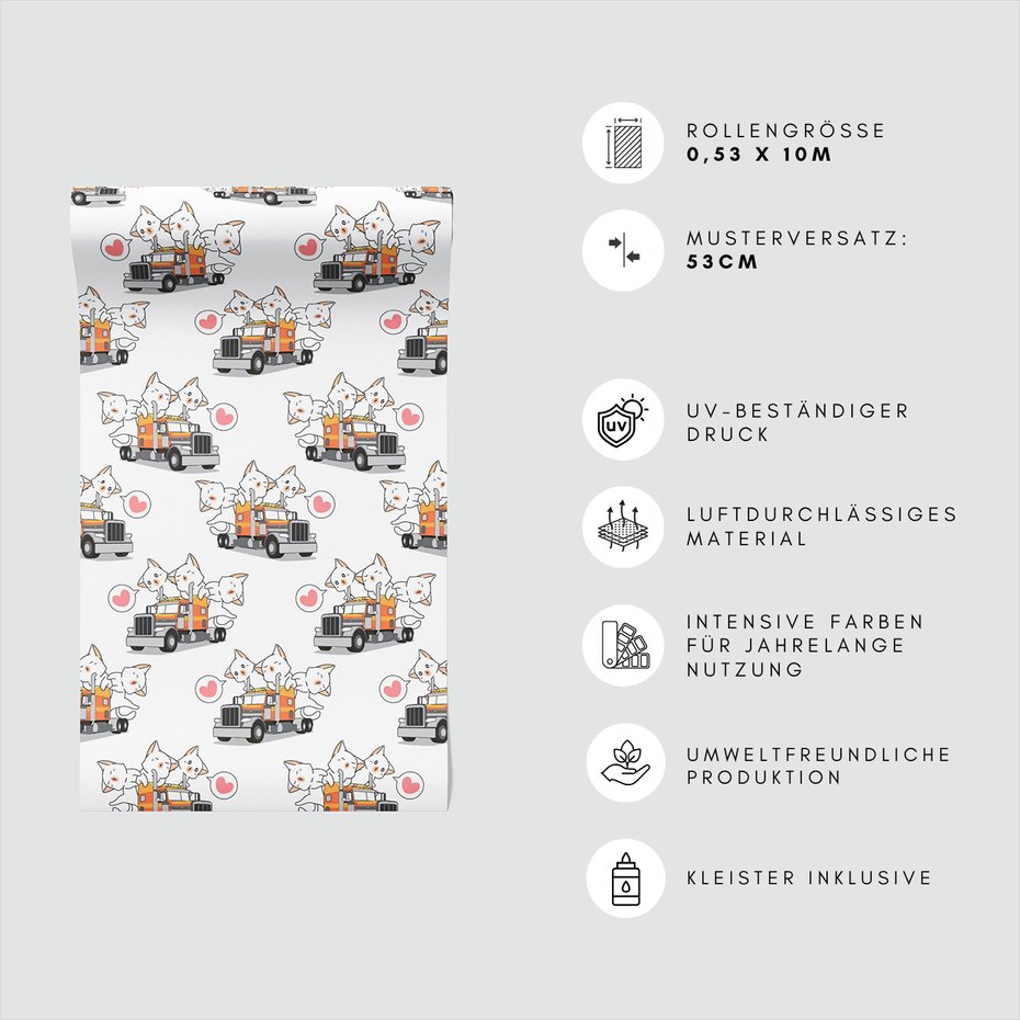 Tapeta - dziecięca, ciężarówka, koty,