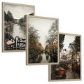 Zestaw obrazy w ramie, plakaty - Amsterdam, kanał, miasto - rama drewno