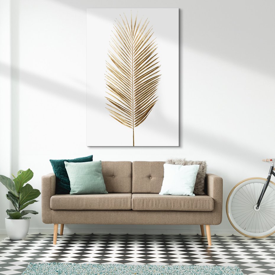 Obraz na płótnie - liść palmy, złoty, abstrakcja
