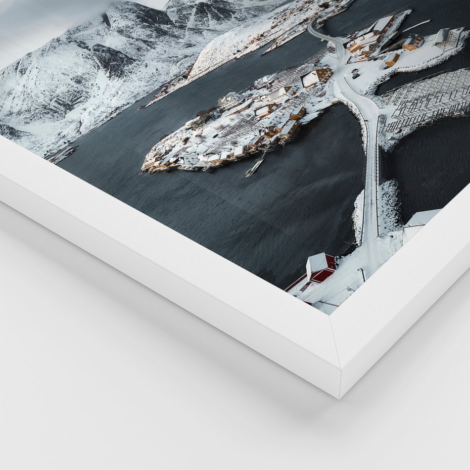 Zestaw obrazy w ramie, plakaty - góry, śnieg, woda - rama biała