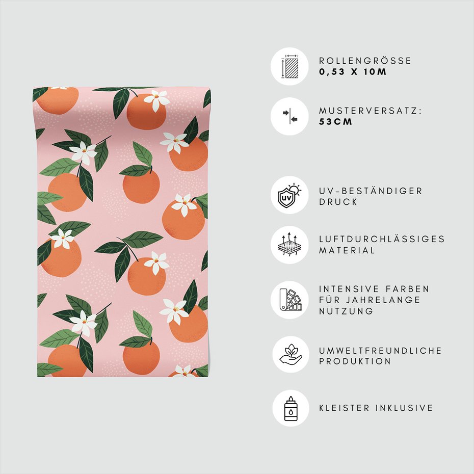 Tapeta - pomarańcze, liście, kwiaty