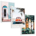 Zestaw obrazy w ramie, plakaty - palmy, samochód, deski surfingowe - rama biała