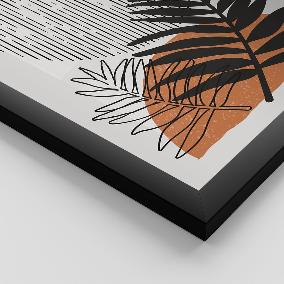 Zestaw obrazy w ramie, plakaty - abstrakcja, liście, minimalizm - rama czarna