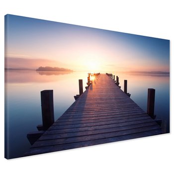 Obraz na płótnie - jezioro, most, zachód słońca