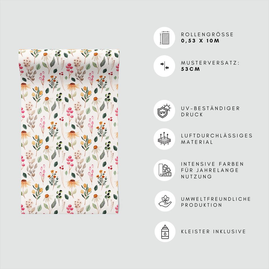 Tapeta - kwiaty, liście, wzór