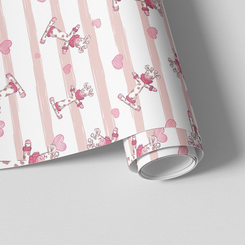 Tapeta - dziecięca, żyrafa, serce, paski