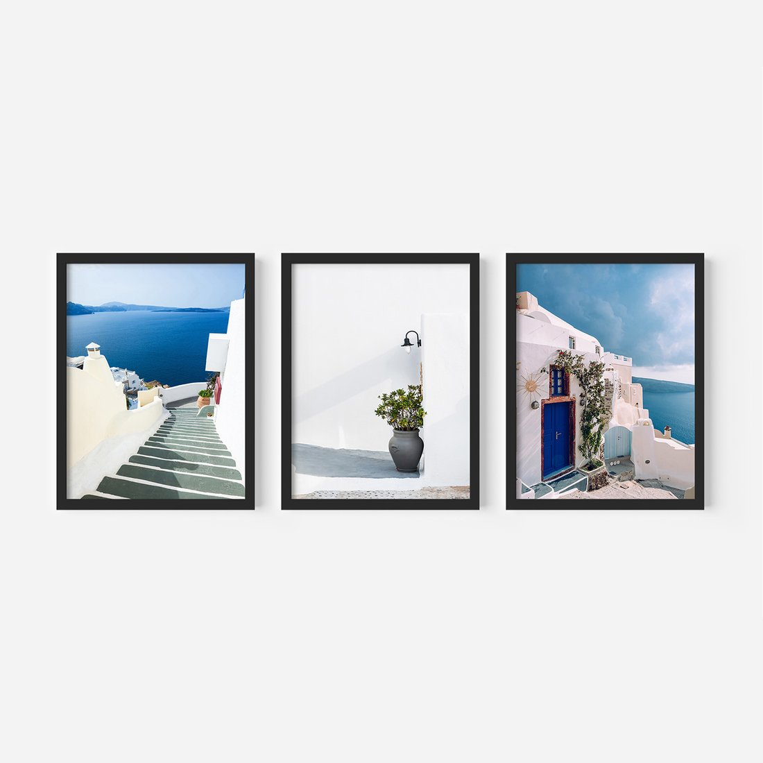 Zestaw obrazy w ramie, plakaty - Santorini, architektura, morze - rama czarna