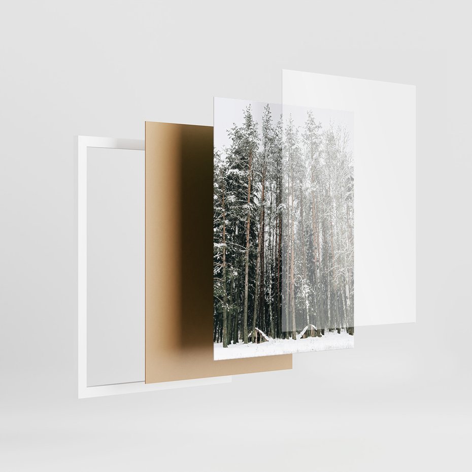 Zestaw obrazy w ramie, plakaty - zima, las, napój - rama biała