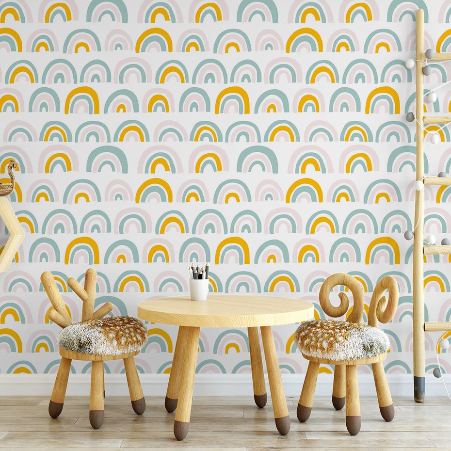 Tapeta - dziecięca, tęcza, wzór, powtarzalność