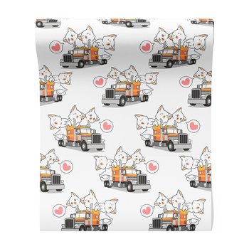 Tapeta - dziecięca, ciężarówka, koty,