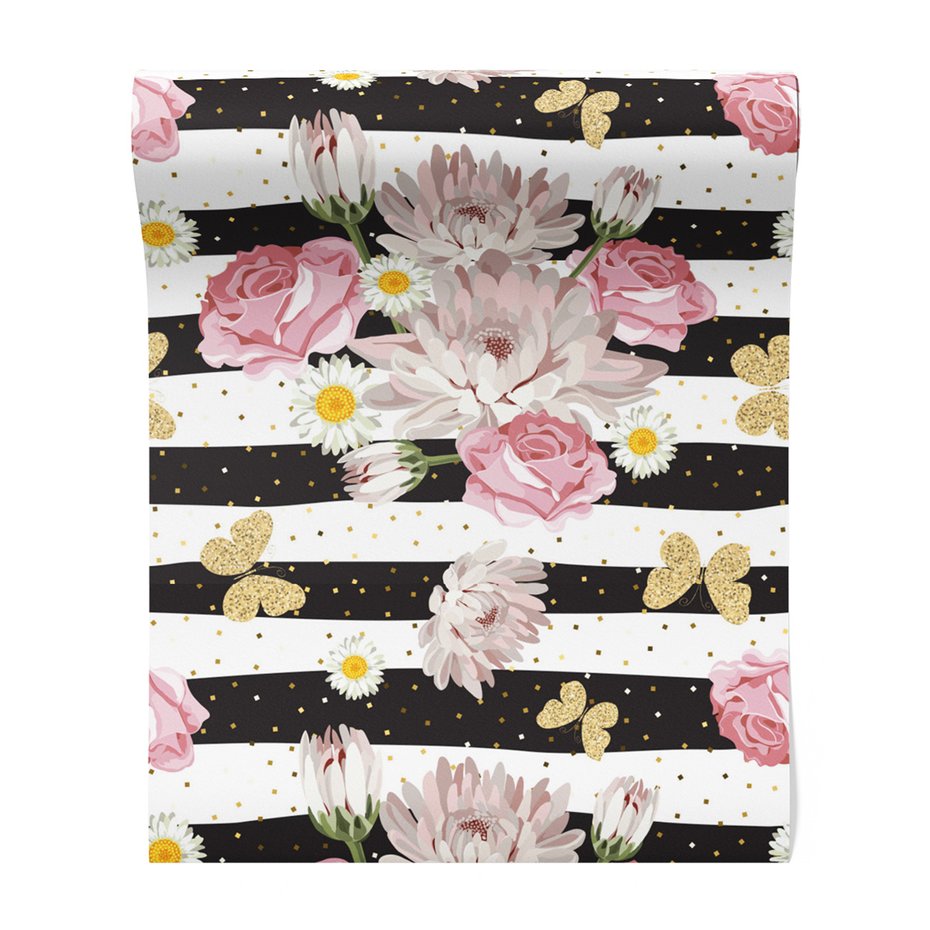 Tapeta - róże, kwiaty, paski