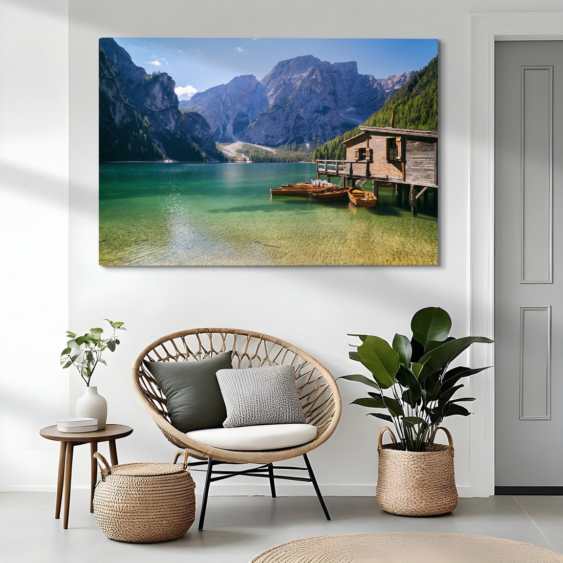 Obraz na płótnie - jezioro, góry, drewno