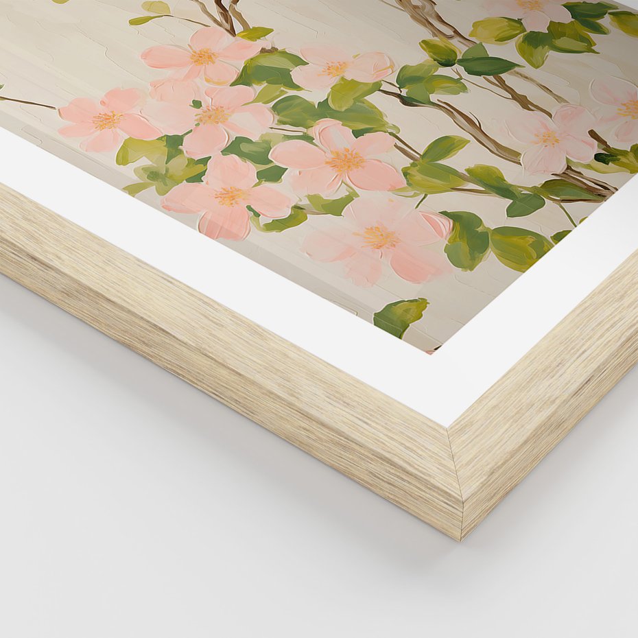 Zestaw obrazy w ramie, plakaty - kwiaty, rośliny, pastelowe - rama drewno