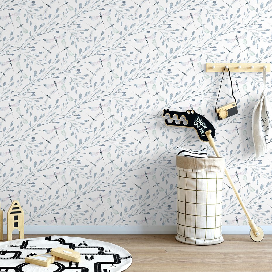 Tapeta - ważka, gałązka, liście