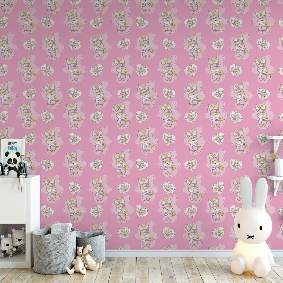 Tapeta - dziecięca, królik, kaczka,