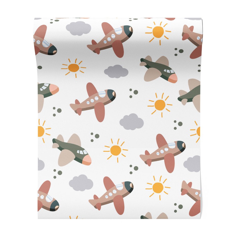 Tapeta - dziecięca, samoloty, słońca, chmury