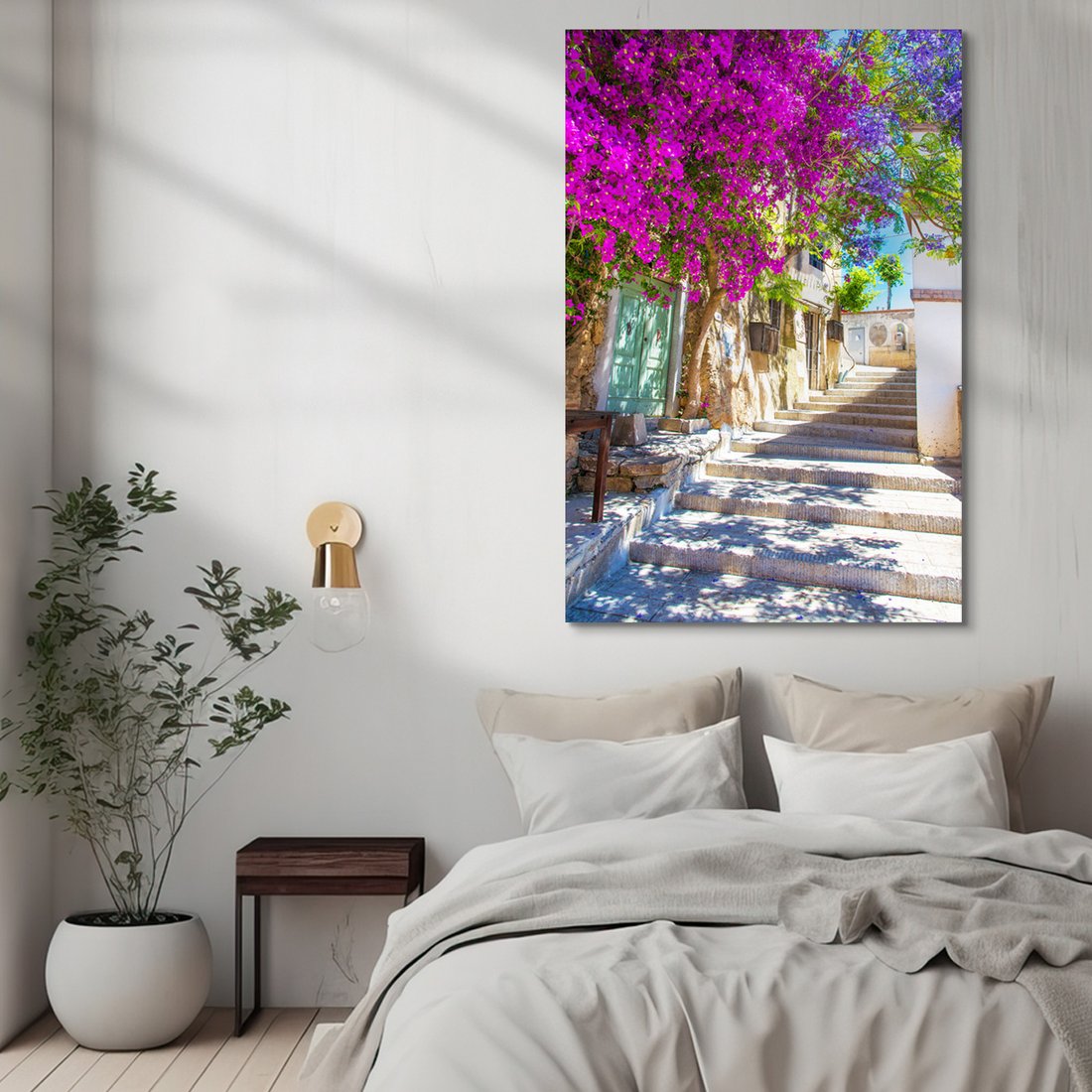 Obraz na płótnie - kwiaty, uliczka, schody