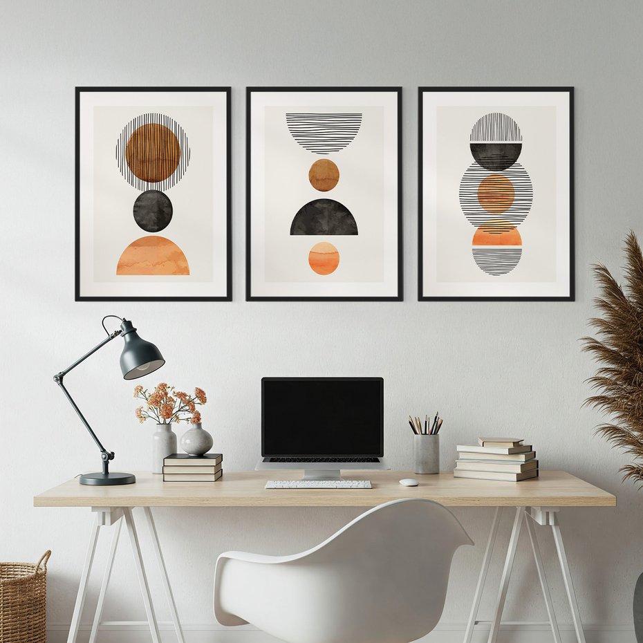 Zestaw obrazy w ramie, plakaty - abstrakcja, geometria, minimalizm - rama czarna