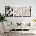 Zestaw obrazy w ramie, plakaty - kwiaty, biały, roślina - rama czarna