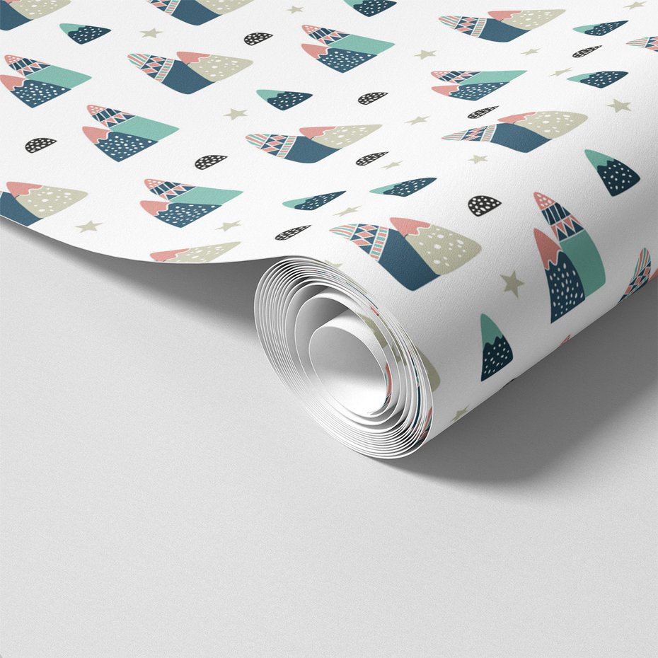 Tapeta - dziecięca, góry, gwiazdy, kropki