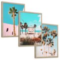 Zestaw obrazy w ramie, plakaty - palmy, plaża, tropiki - rama drewno