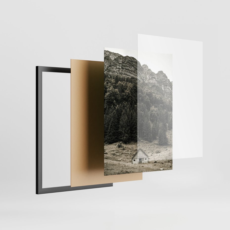 Zestaw obrazy w ramie, plakaty - góry, domy, krajobraz - rama czarna
