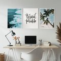 Zestaw obrazy w ramie, plakaty - tropikalny, morze, palmy - rama biała