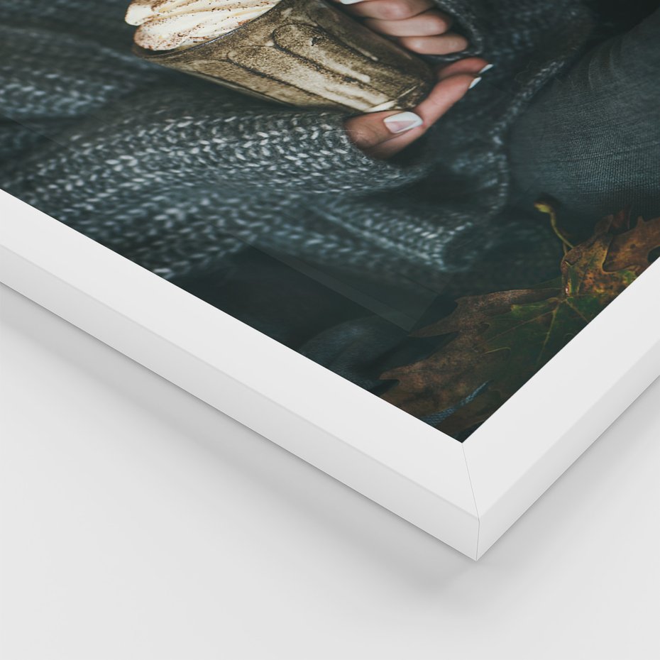 Zestaw obrazy w ramie, plakaty - jesień, napój, kot - rama biała