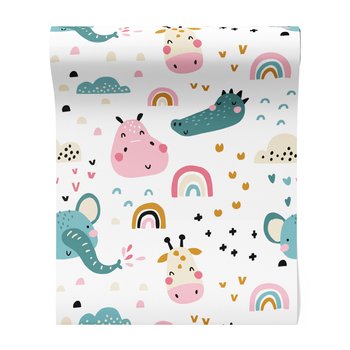 Tapeta - dziecięca, słoń, chmury, tęcza