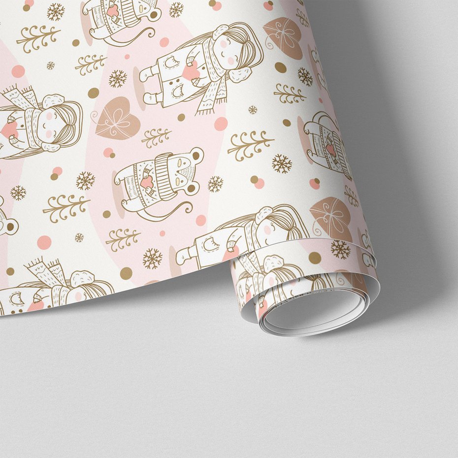 Tapeta - dziecięca, mysz, dziewczynka, choinka