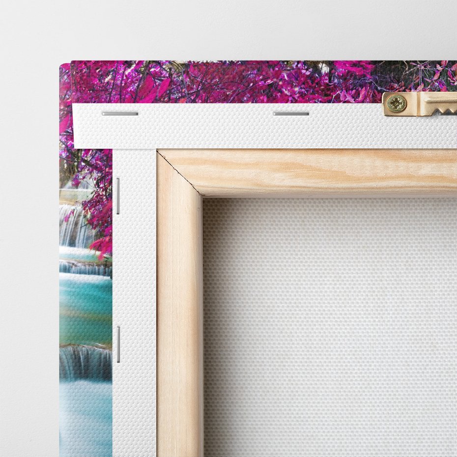 Obraz na płótnie - wodospad, turkusowy, różowy