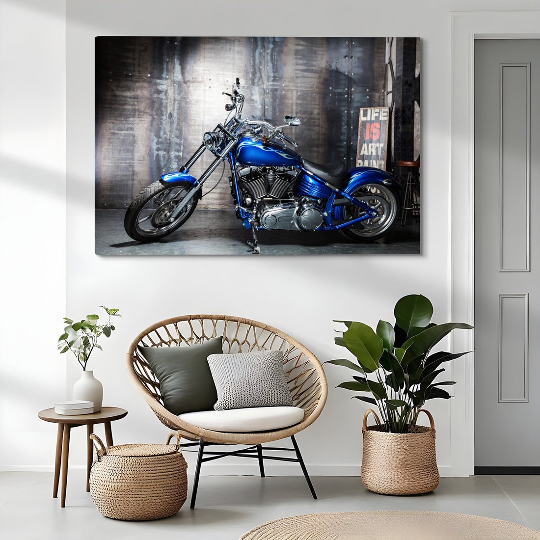 Obraz na płótnie - motocykl, chopper, niebieski