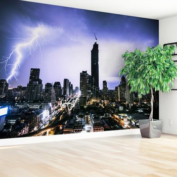 Fototapeta - miasto, burza, noc