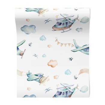 Tapeta - dziecięca, samoloty, helikopter, chmury