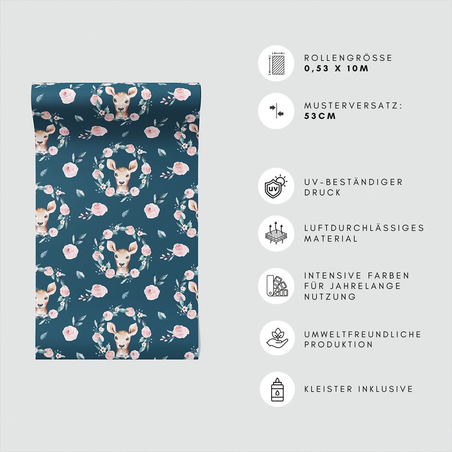 Tapeta - sarna, róża, liście