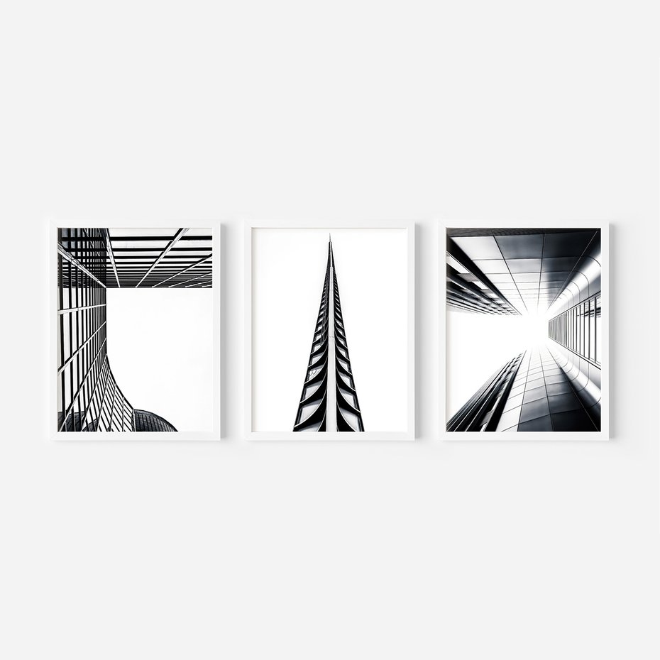 Zestaw obrazy w ramie, plakaty - architektura, budynki, miejski - rama biała